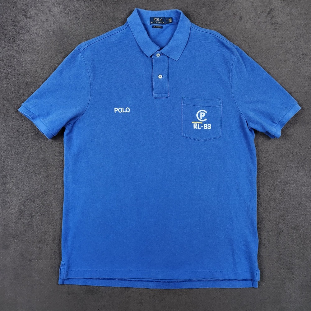 Polo Ralph Lauren‎ Polo Shirt Mens Large Blue RL-93 CP Graphics Classic Fit Mesh
